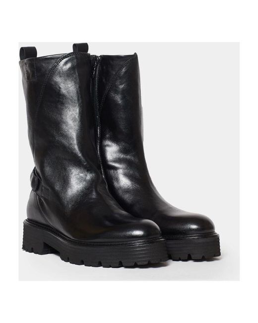 Hundred 100 Black Schwarze leder biker stiefeletten