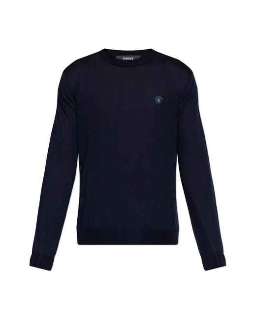 Versace Blue Round-Neck Knitwear for men