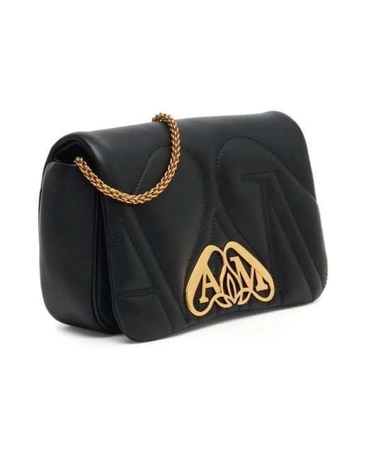 Alexander McQueen Black Gesteppte schwarze schultertasche mit gold-hardware