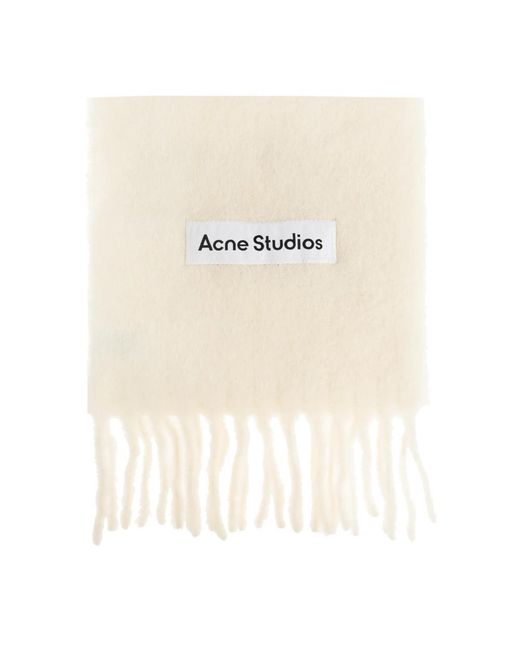 Acne White Wool Logo Scarf