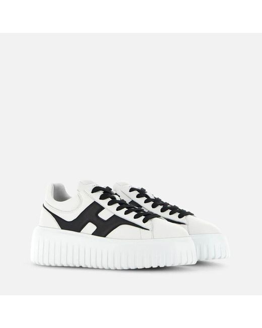 Sneakers a righe in pelle nera e bianca di Hogan in White