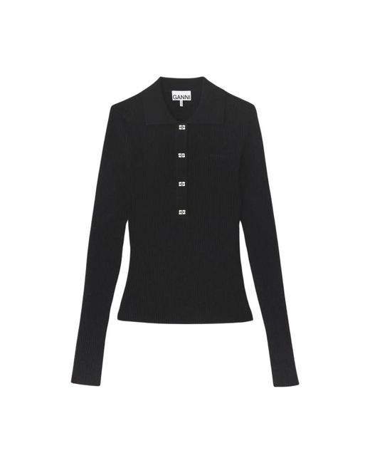 Ganni Black Polo Shirts