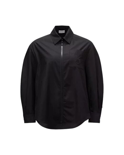 Moncler Black Schwarzes poplin zip-up hemd leichte baumwolle,baumwoll-popeline-zip-up-shirt offwhite