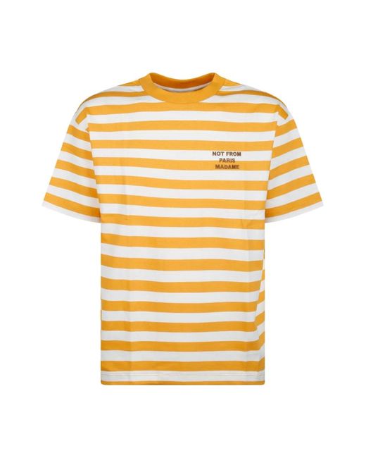 Magliette a righe con slogan in ocra e giallo di Drole de Monsieur in Yellow da Uomo