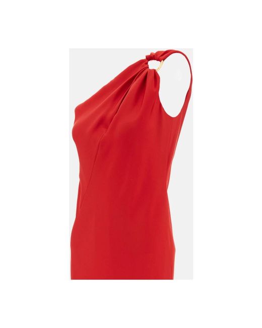 Max Mara Kleedjes ,Rood ,Satijn Lange Jurk Met Één Schouder in het Red