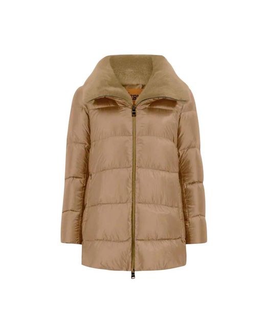 Herno Jassen ,Bruin ,Nylon A-Lijn Ultralichte Nylon Bontjas in het Natural