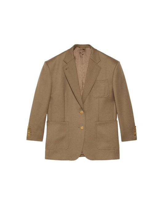 Gucci Wollen Blazer Met Horsebit Detail in het Brown