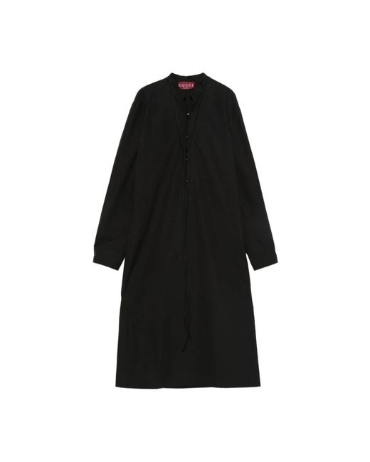 Gucci Zwarte Jurk Met Vetersluiting En Lange Mouwen in het Black