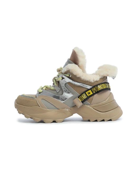 CESARE GASPARI Metallic Chunky Sneakers Mit Kunstfellfutter
