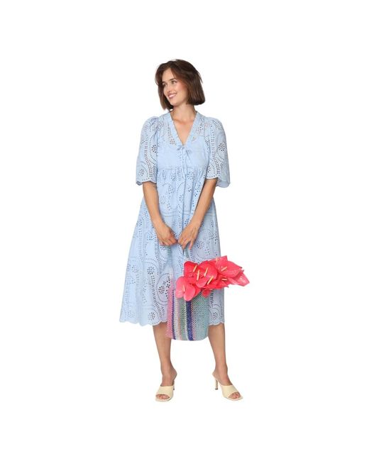 Crās Blue Durchsichtige Broderie Anglaise Kleid