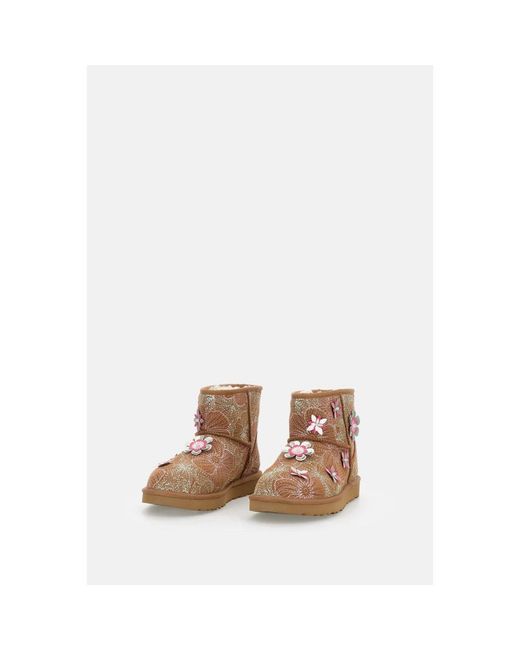 Ugg Schoenen ,Veelkleurig ,Wol Classic Mini Meadow Enkellaarsjes in het Brown