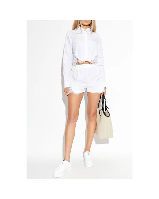 Versace Overhemden ,Wit ,Katoen Lace-Trim Katoen-Poplin Overhemd in het White