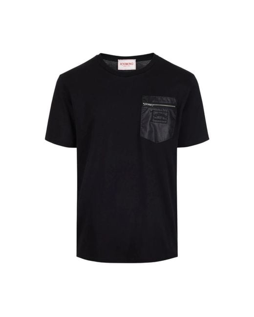 T-shirt nera con logo e tasca di Iceberg in Black da Uomo