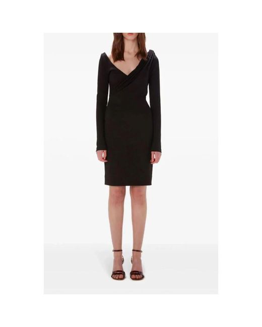 J.W. Anderson Black Schwarzes gerafftes v-ausschnitt kleid