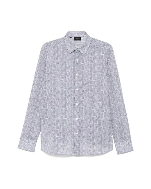 Brioni Blauw Bedrukt Overhemd Made in het Blue voor heren