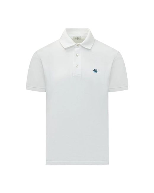 Etro Tops ,Wit ,Katoen Cotton Pique Polo Shirt Met Pegaso-Borduursel in het White voor heren