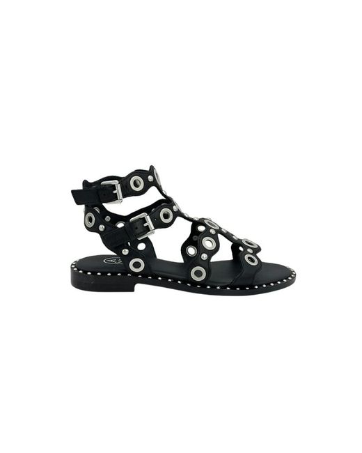 Ash Schoenen ,Zwart ,Zwarte Pop Up Leren Sandaal in het Black