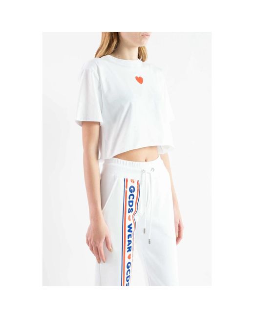 Gcds Tops ,Wit ,Katoen Logo Print Katoenen T-Shirt in het White