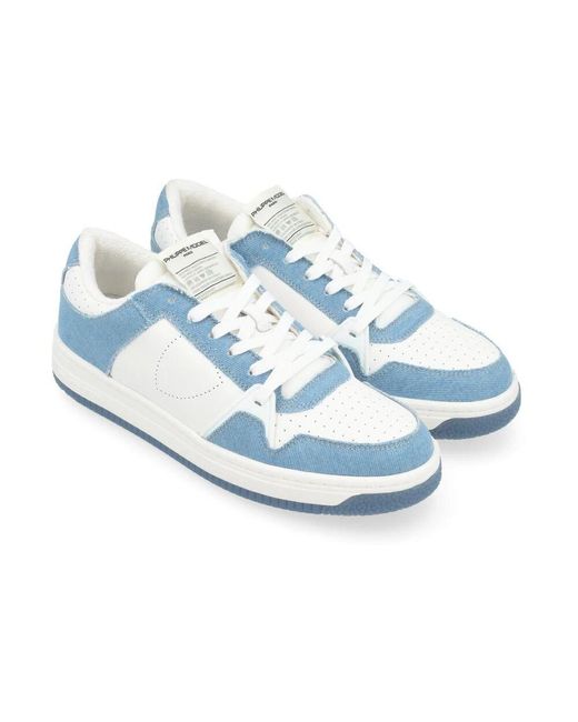 Philippe Model Weiße leder- und denim-sneaker in Blue für Herren