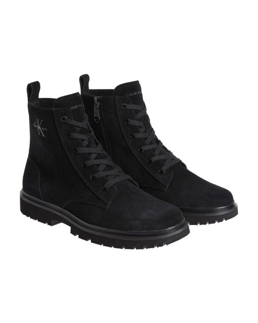 Calvin Klein Black Durable Sole Lace Closure Suede Ankle Boots for men