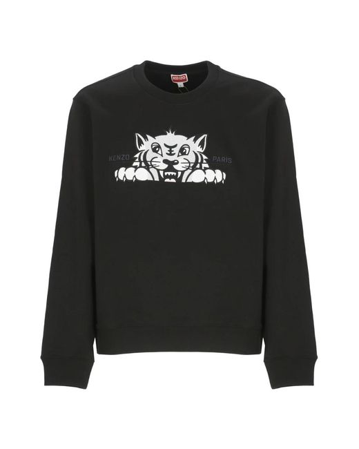 KENZO Hoodies & Sweatvesten ,Zwart ,Katoen Zwarte Crewneck Sweatshirt Met Tijger Borduurwerk in het Black voor heren