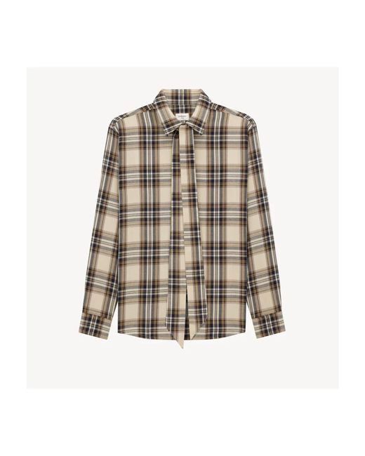 Saint Laurent Katoenen Tartan Lavallière Shirt Met Strik in het Natural