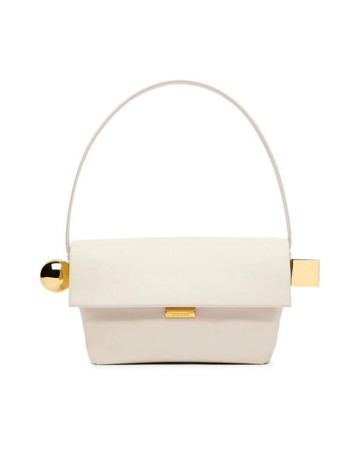 Jacquemus White Elegante elfenbeinfarbene lederhandtasche mit geometrischem charme