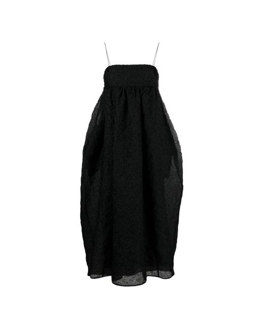 CECILIE BAHNSEN Black Matelassé midi kleid mit oversize-schleife