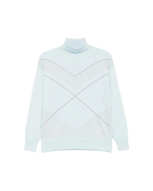 D.exterior Blue Blauer Gerippter Rollkragenpullover Lange Ärmel