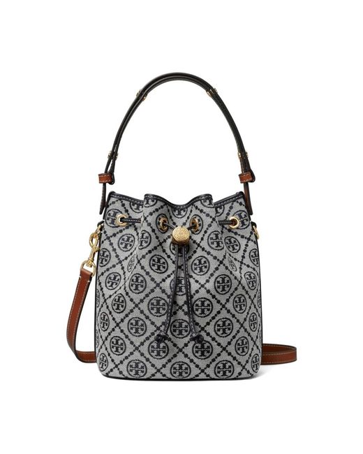 Tory Burch T Monogram Mini Bucket-Tas in het Gray