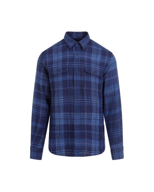 Ralph Lauren Indigo blue tartan linen shirt für Herren