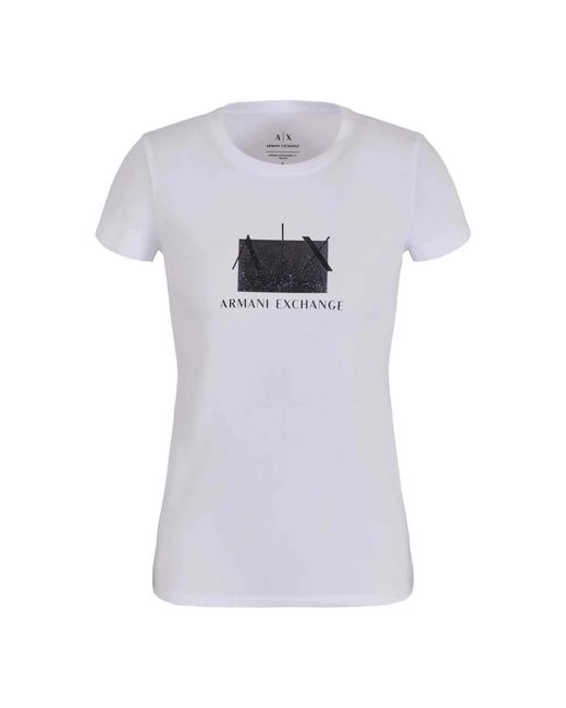 Armani Exchange White Glitter logo tee casual shirt