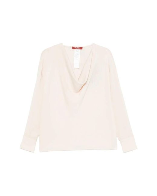 Max Mara Overhemden ,Zijden Blouse Met Colkraag in het Natural