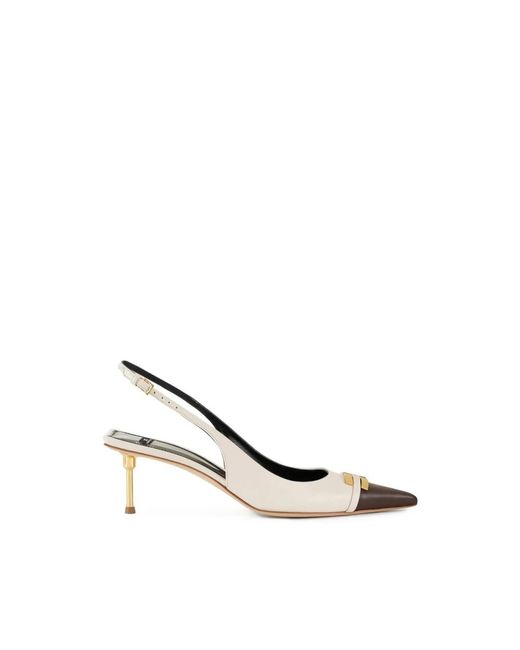 Elisabetta Franchi Metallic Pointed Toe Slingback Shoes With Logo Detail