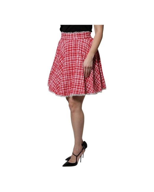 Dolce & Gabbana Red Rot Weiß A-Linie Rock Hohe Taille