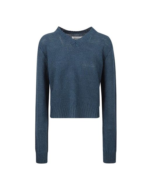 Maison Margiela Blue V-Neck Knitwear