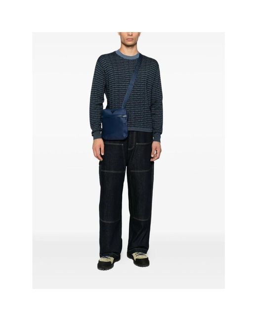 Emporio Armani Blue Round-Neck Knitwear for men