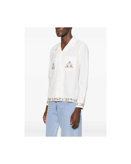 Bode Overhemden ,Wit ,Katoen Embroidered Camp Collar Shirt in het White voor heren