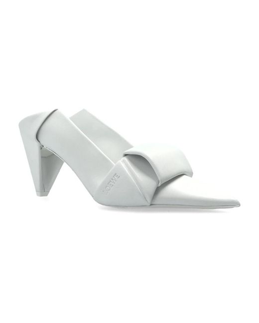 Loewe White Heeled Mules
