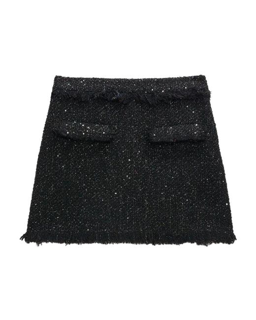 MSGM Sequin Tweed A-Line Mini Rok in het Black