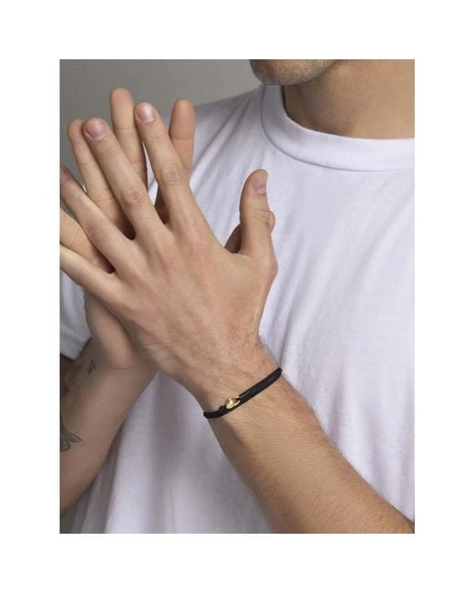 Nialaya Wrap-Around String Bracelet With Sterling Plated Lock in Black für Herren