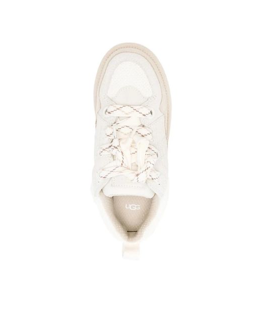 Ugg White Weiße Wildleder Schnürschuhe Mit Gepolstertem Kragen