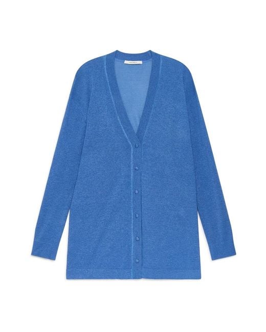 Maliparmi Truien & Vesten ,Blauw ,Polyester Shiny Fluid Lurex Cardigan in het Blue
