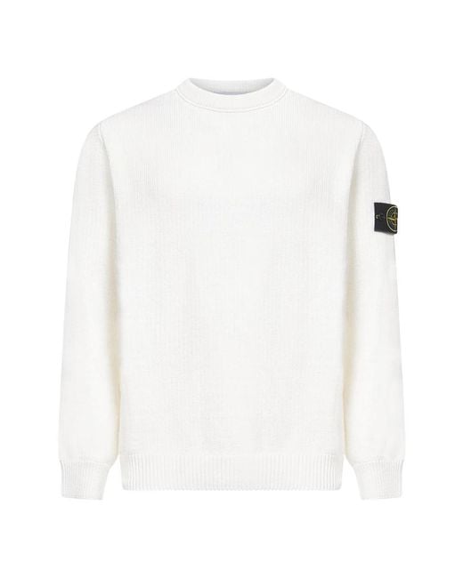 Stone Island White Round-Neck Knitwear for men