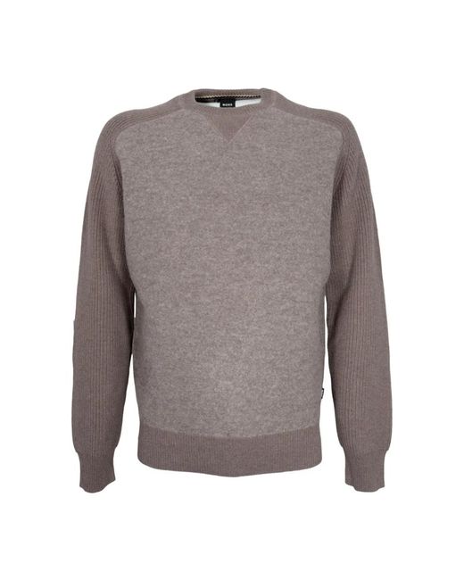 Boss Gray Round-Neck Knitwear for men