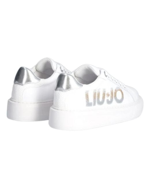 Liu Jo White Weiße pailletten logo flache schuhe