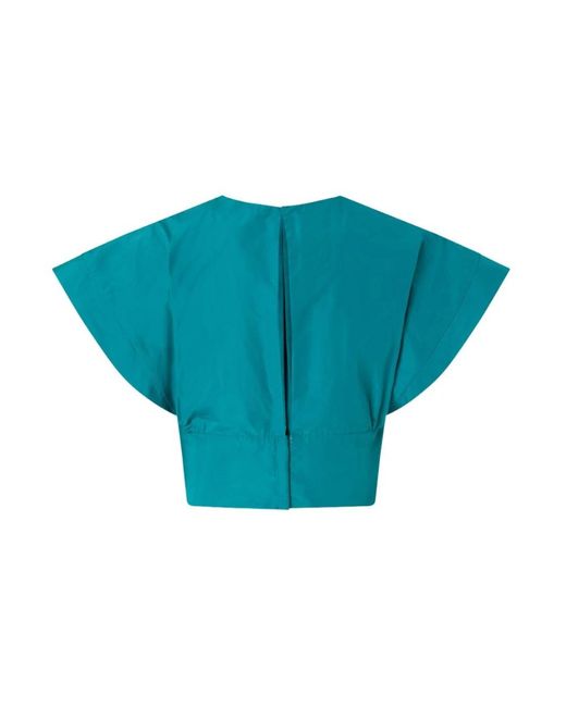 Pinko Overhemden ,Groen ,Geplooide Top Met Korte Mouwen in het Blue