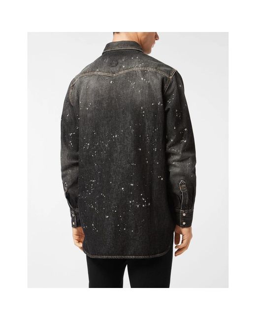 Philipp Plein Gray Denim Shirts for men