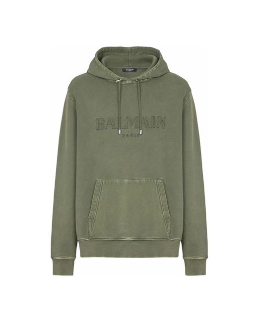 Balmain Hoodies & Sweatvesten ,Groen ,Katoen Vintage Geborduurde Hoodie in het Green voor heren
