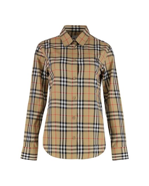 Burberry Overhemden ,Katoen Geruite Poplin Overhemd Van Katoen in het Natural